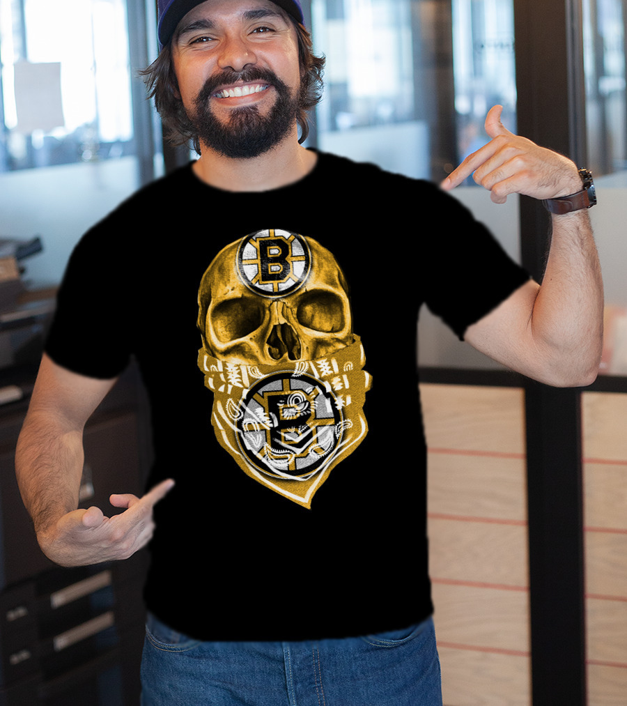 Boston Bruins Skull Bandana Logo Fan T-Shirt