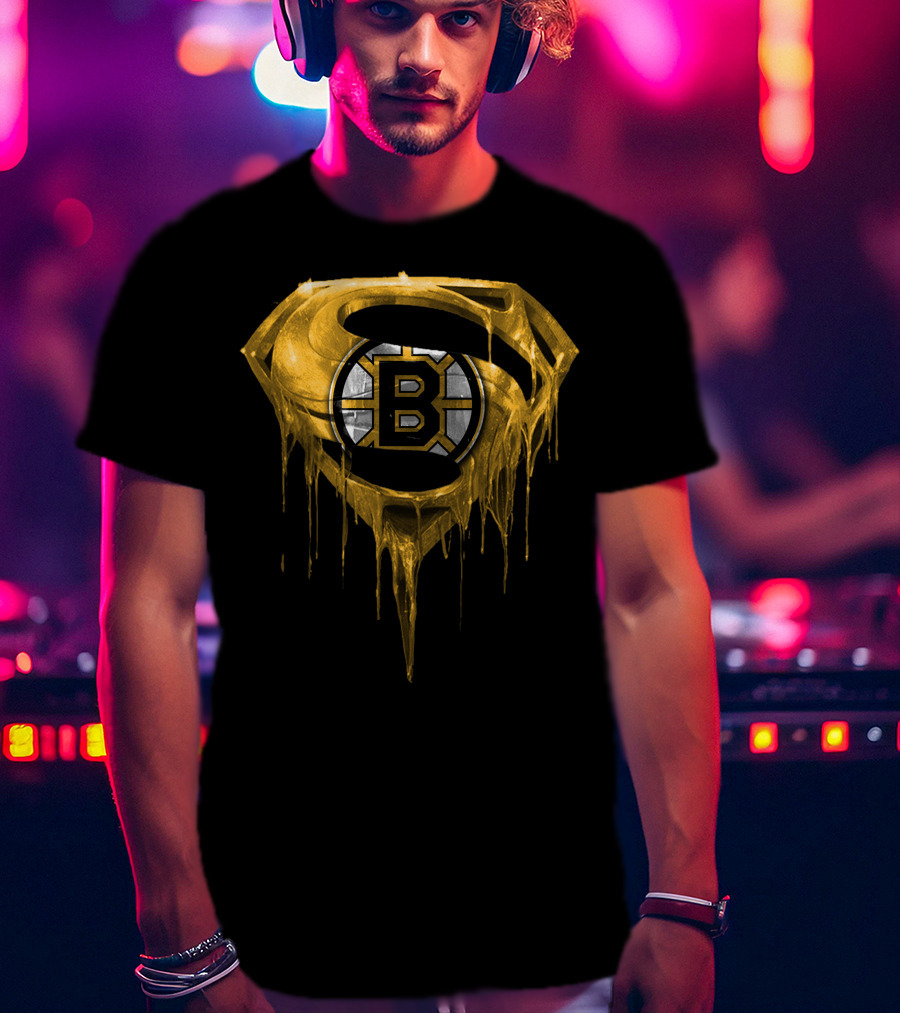 Boston Bruins Dripping Gold Superman T-Shirt