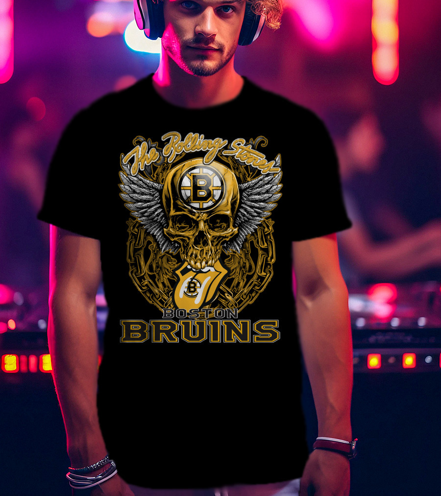 The Rolling Stones Boston Bruins Skull And Wings Iconic Collaboration T-Shirt