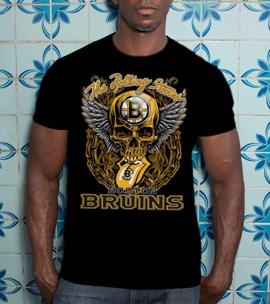 The Rolling Stones Boston Bruins Skull And Wings Iconic Collaboration T-Shirt