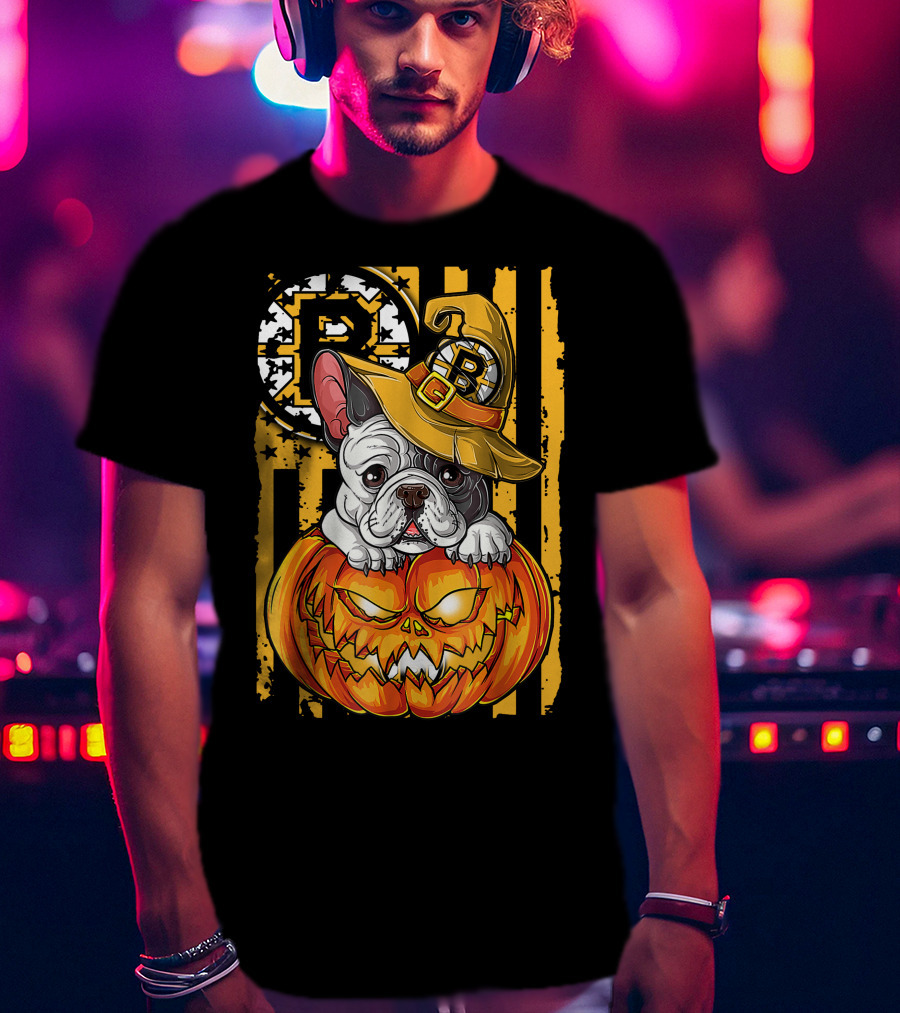 Bulldog Halloween Boston Bruins Pumpkin Magic T-Shirt