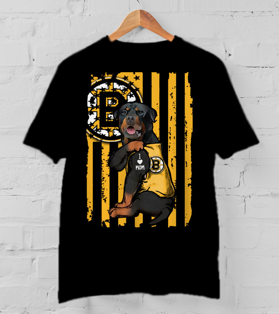 Rottweiler Boston Bruins I Love Mom T-Shirt