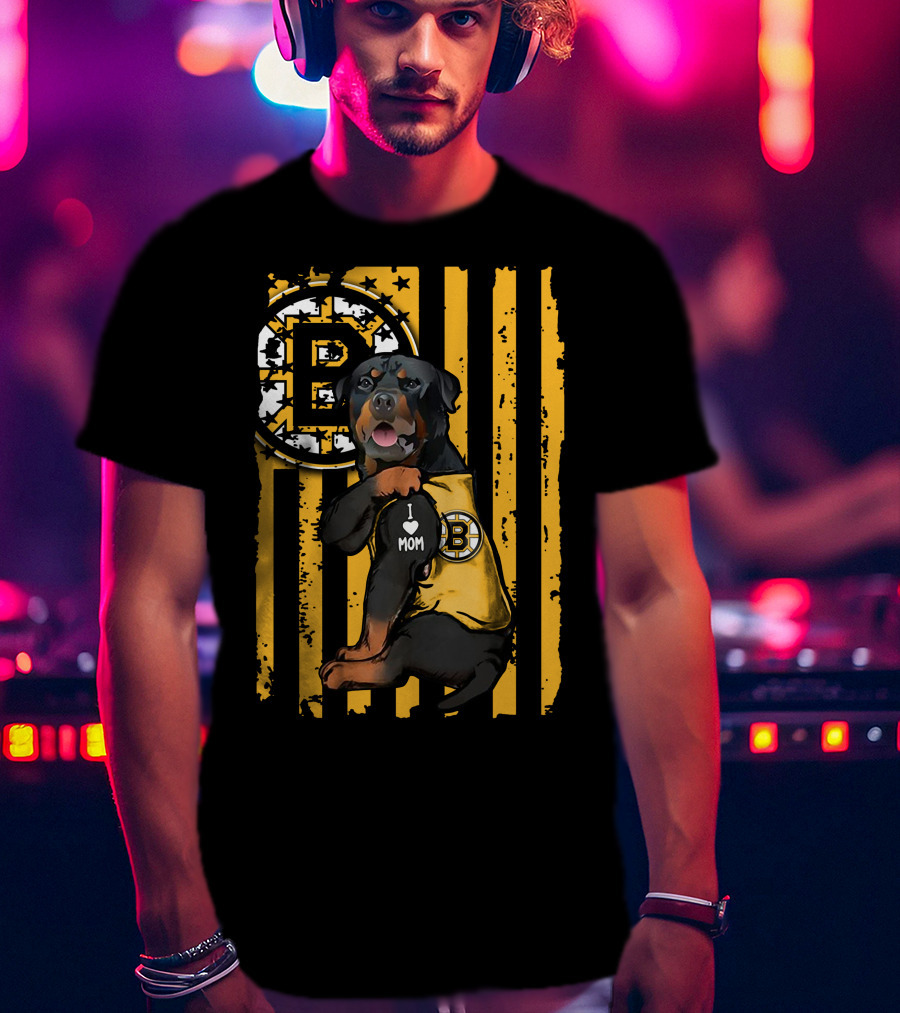 Rottweiler Boston Bruins I Love Mom T-Shirt