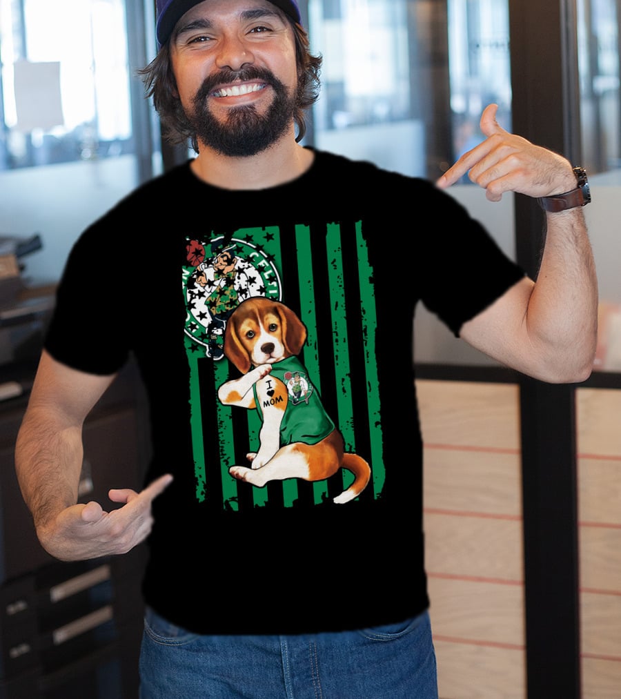 Beagle I Love Mom Boston Celtics Green Stripes T-Shirt
