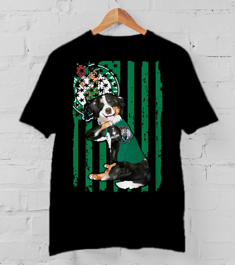 Border Collie I Love Mom Boston Celtics T-Shirt