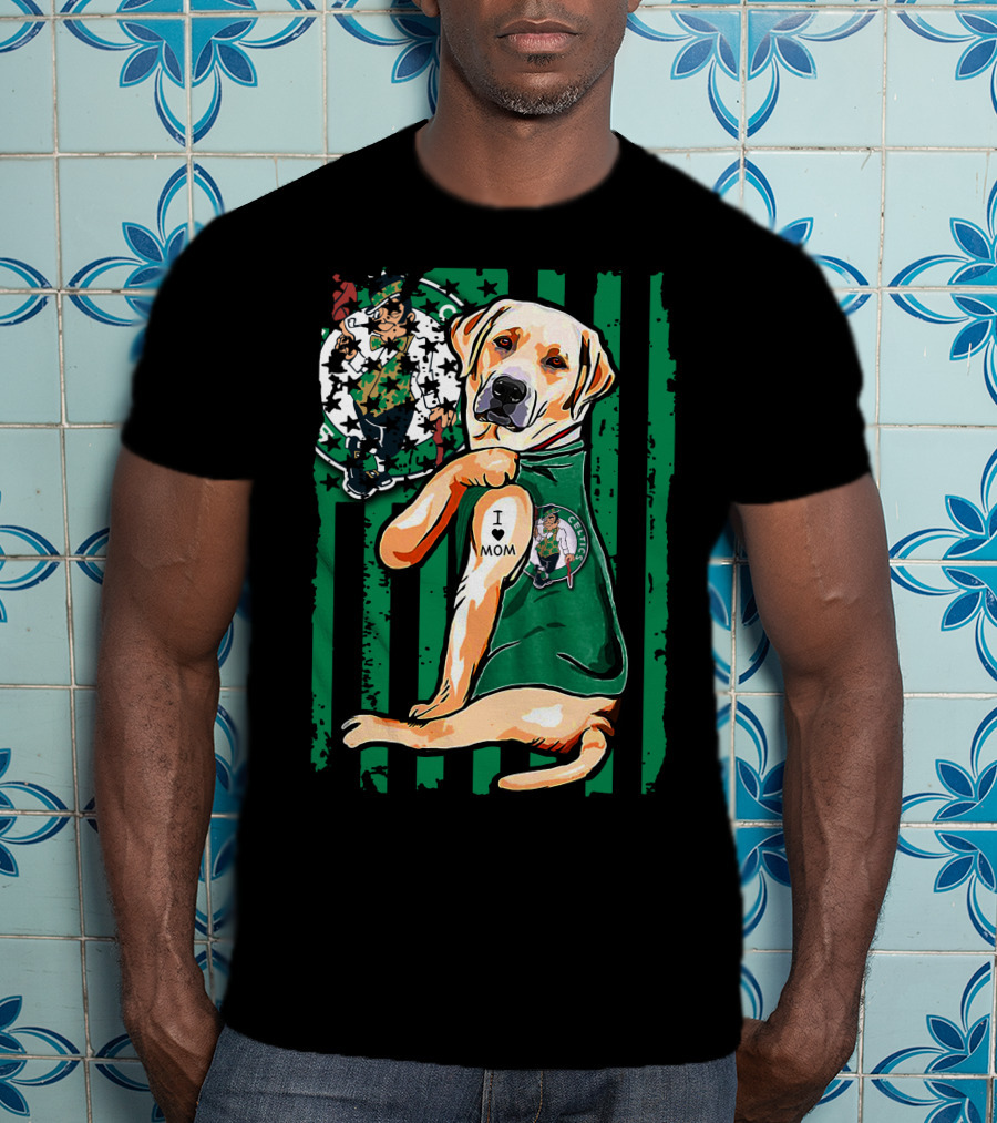 Labrador Retriever I Love Mom Boston Celtics Fan T-Shirt