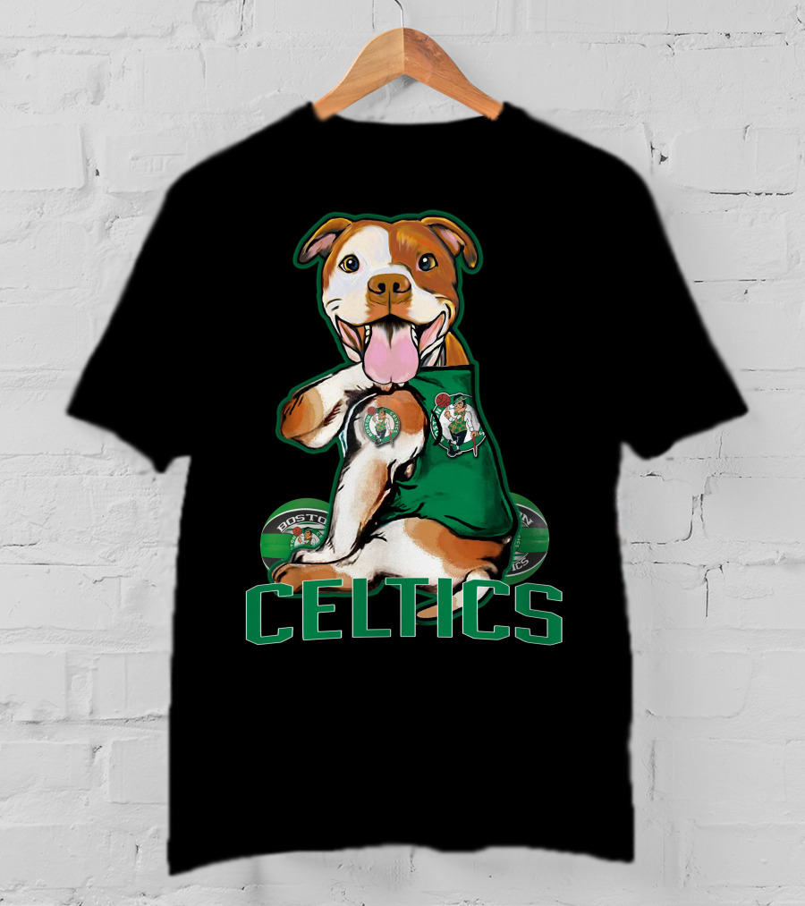 Boston Celtics Pitbull Fan With Team T-Shirt