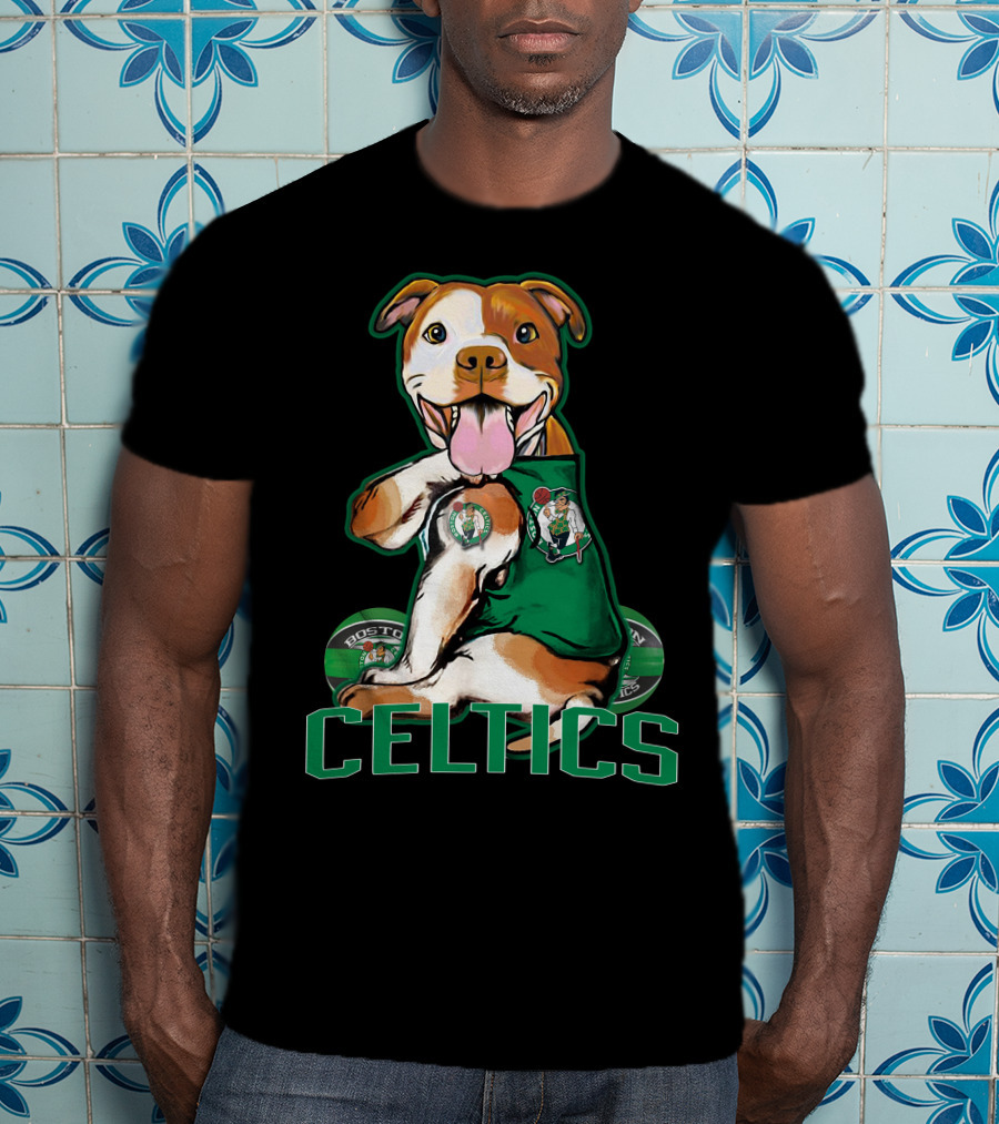 Boston Celtics Pitbull Fan With Team T-Shirt