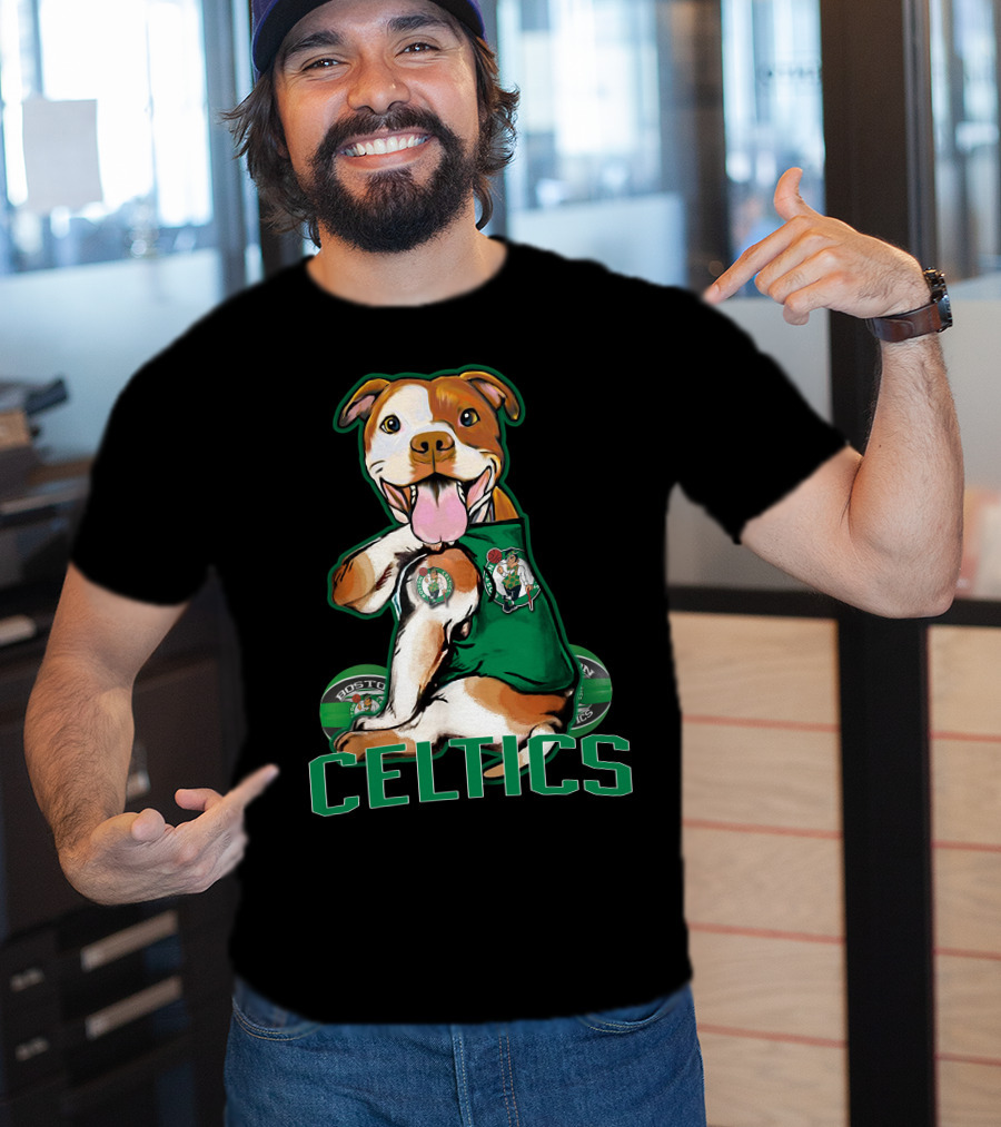 Boston Celtics Pitbull Fan With Team T-Shirt