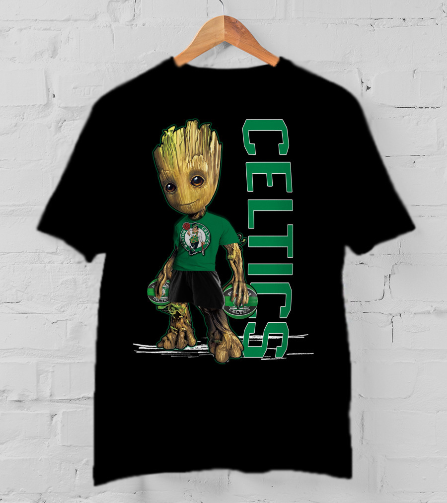 Groot Celtics Boston Fan Art Marvel Basketball Collaboration T-Shirt