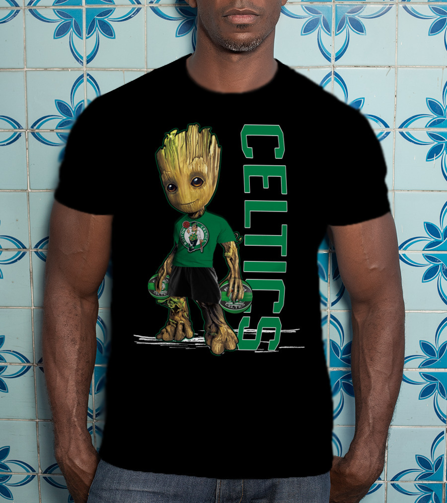 Groot Celtics Boston Fan Art Marvel Basketball Collaboration T-Shirt