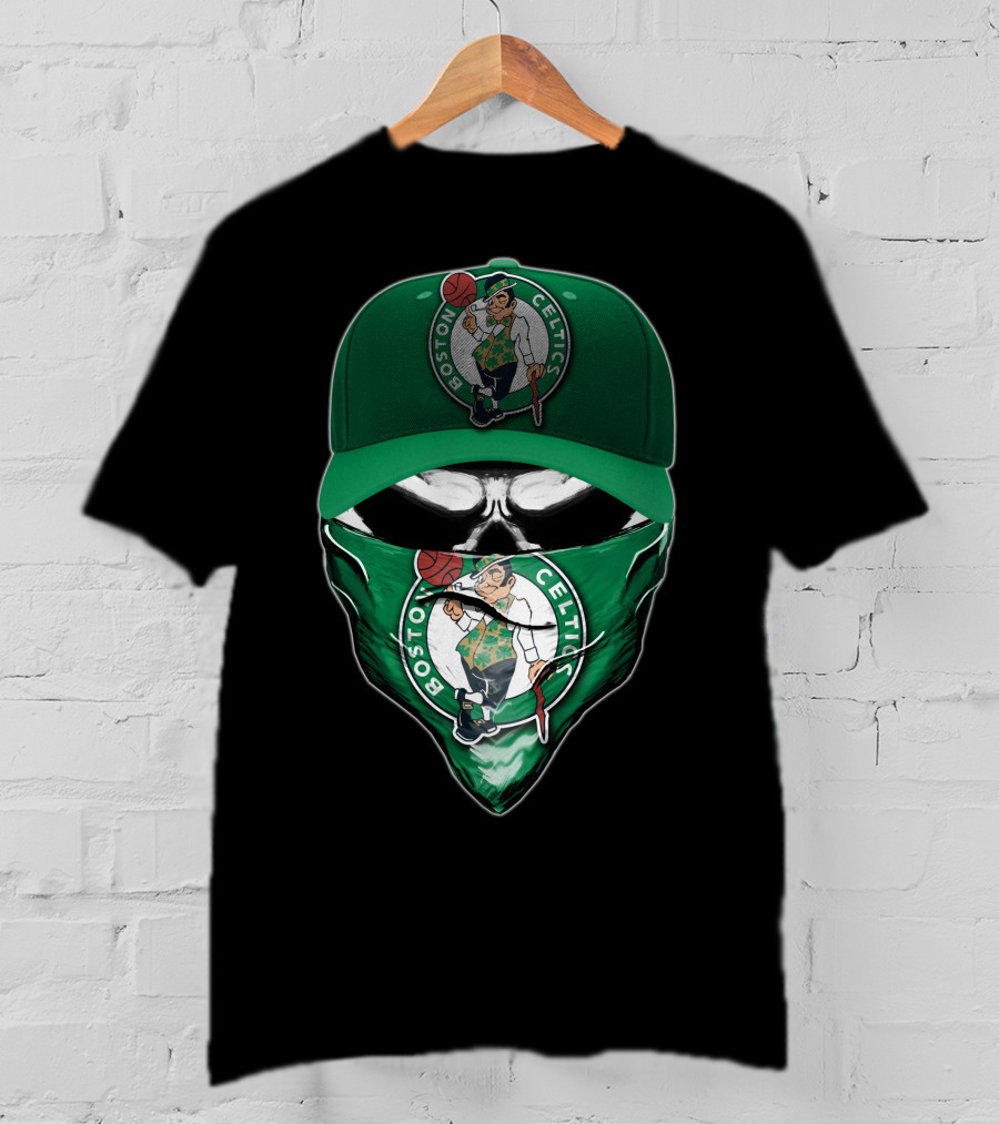 Boston Celtics Skull Mask Green Hat T-Shirt