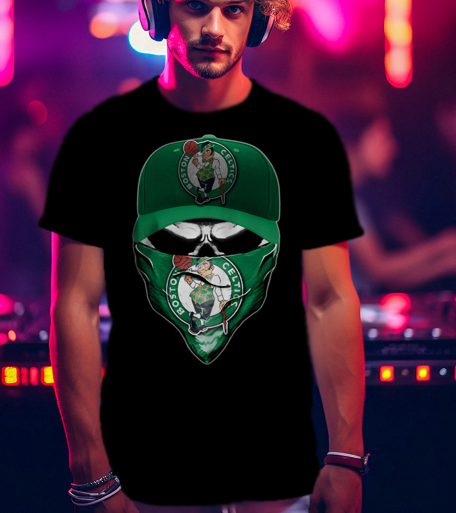 Boston Celtics Skull Mask Green Hat T-Shirt