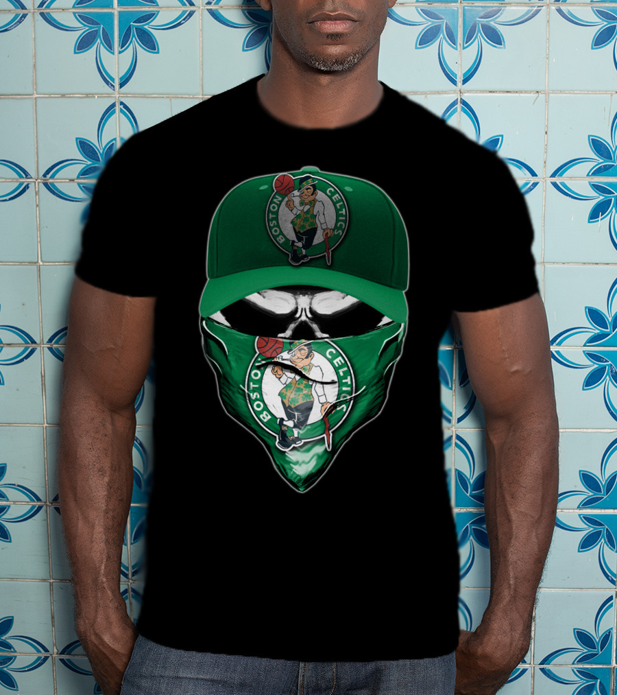 Boston Celtics Skull Mask Green Hat T-Shirt