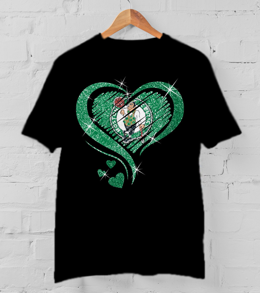 Heart Diamond Glitter Boston Celtics Emblem T-Shirt