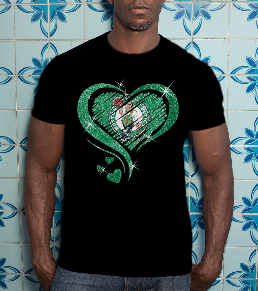 Heart Diamond Glitter Boston Celtics Emblem T-Shirt