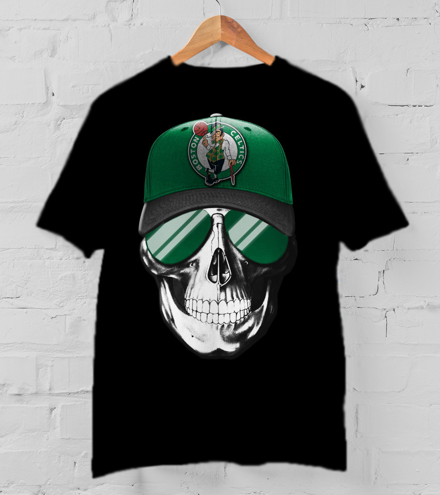 Boston Celtics Skull With Hat And Sunglasses T-Shirt