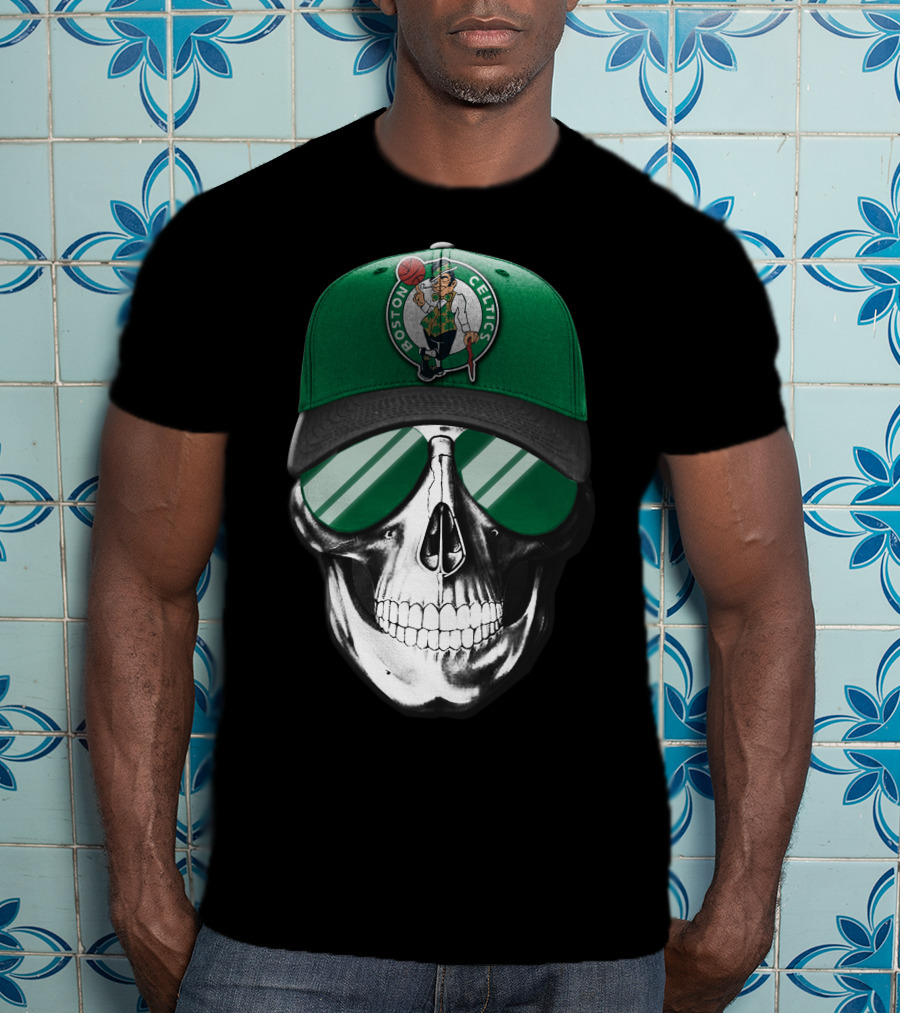 Boston Celtics Skull With Hat And Sunglasses T-Shirt