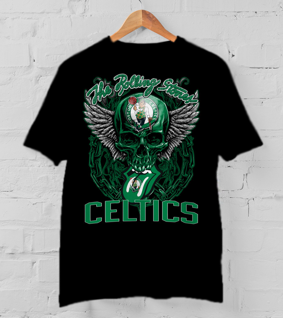 The Rolling Stones Celtics Boston Basketball Skull Logo Mashup T-Shirt