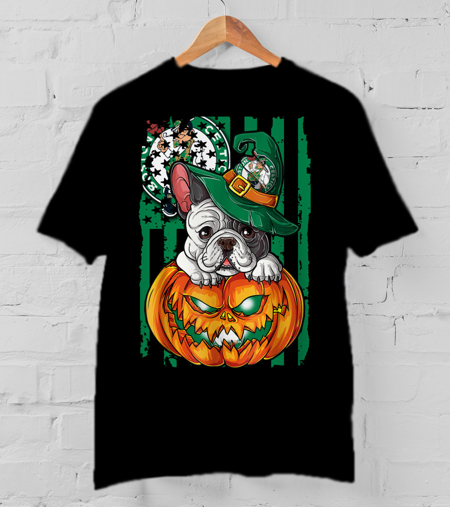 Bulldog Halloween Boston Celtics Pumpkin Hat T-Shirt