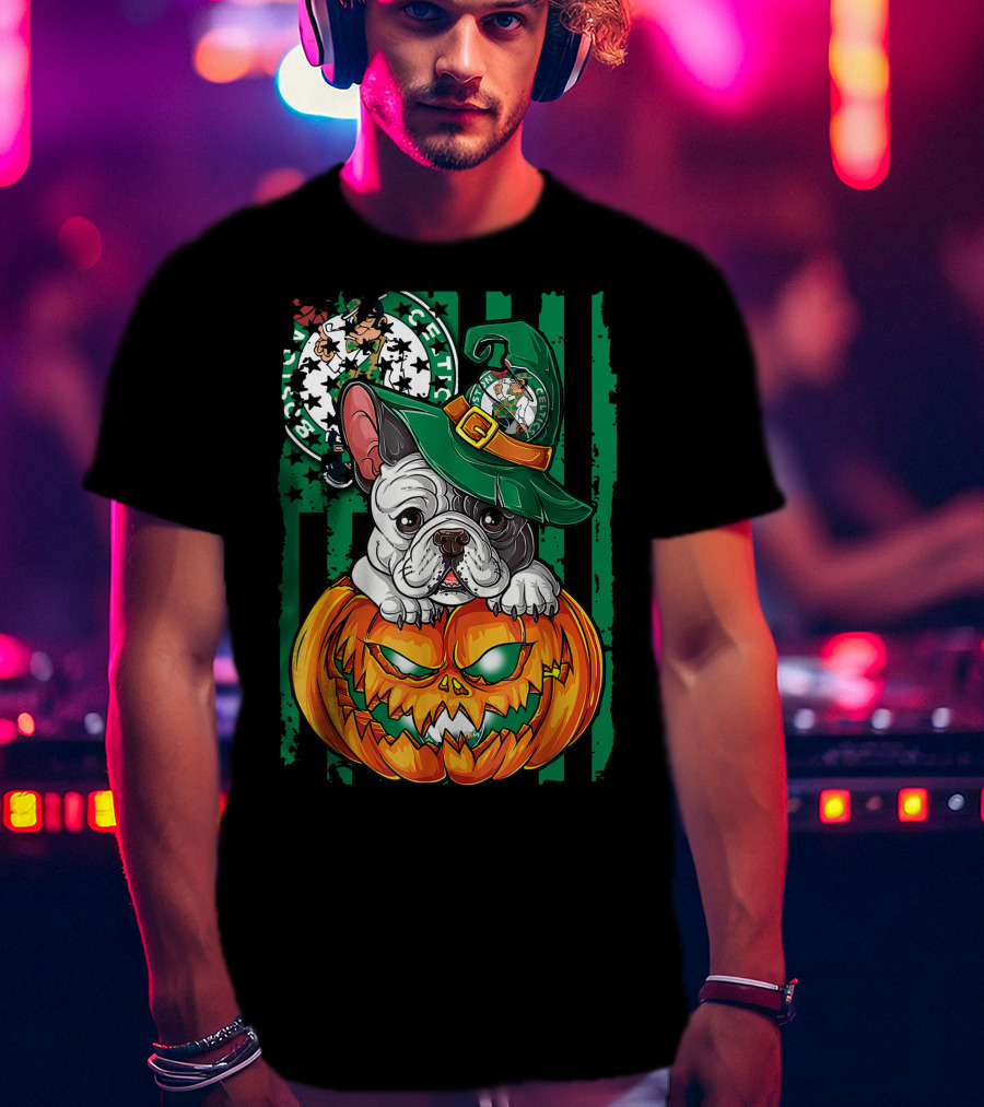 Bulldog Halloween Boston Celtics Pumpkin Hat T-Shirt