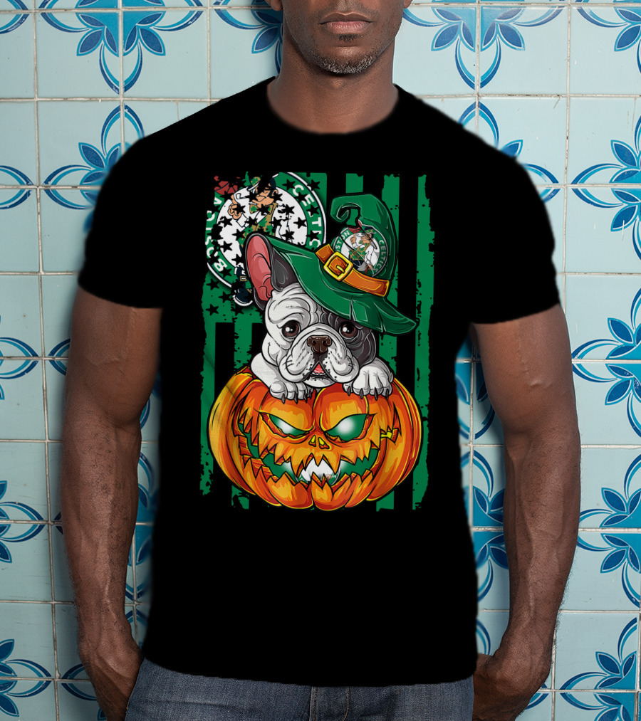 Bulldog Halloween Boston Celtics Pumpkin Hat T-Shirt