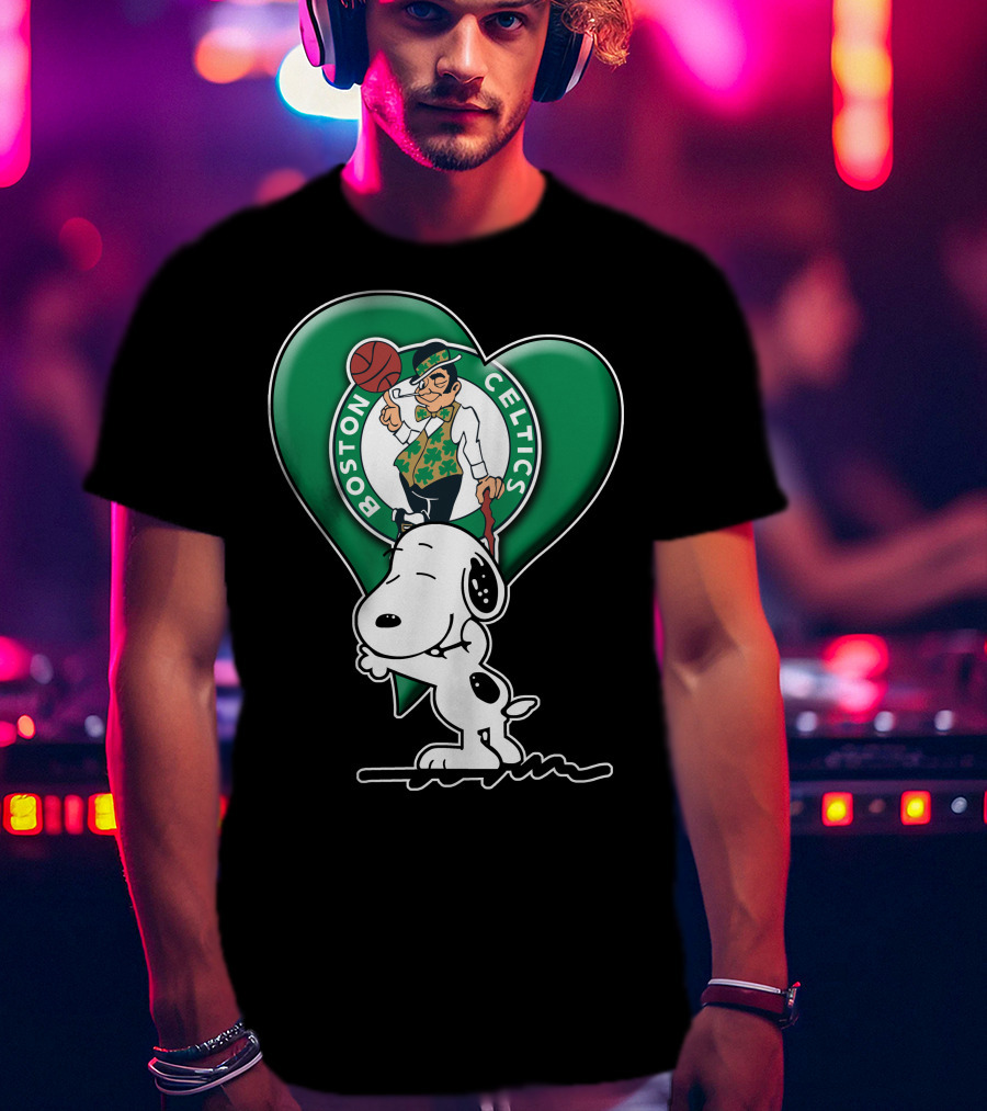 Snp V1 Boston Celtics Heart With Snoopy T-Shirt