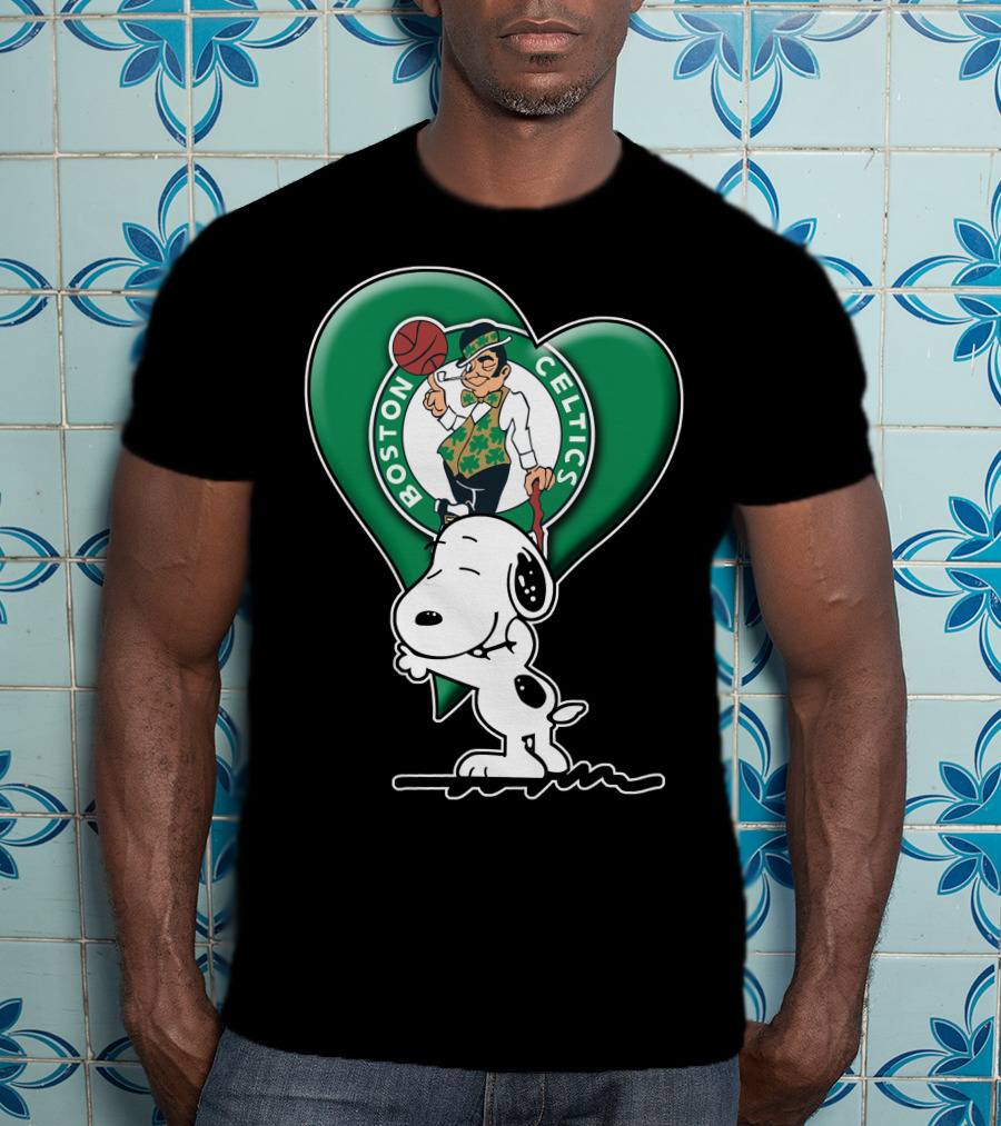 Snp V1 Boston Celtics Heart With Snoopy T-Shirt