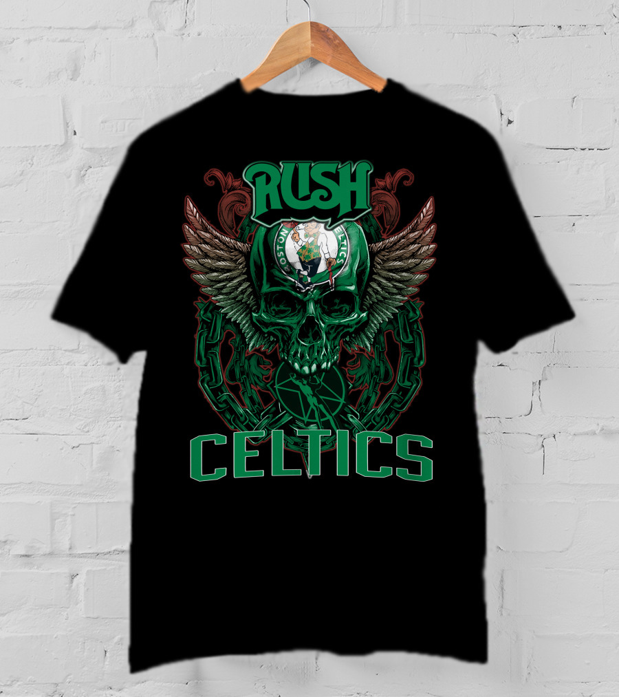 Rush Boston Celtics Skull Wings Chain T-Shirt