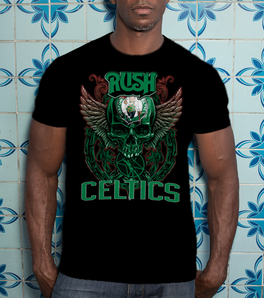 Rush Boston Celtics Skull Wings Chain T-Shirt