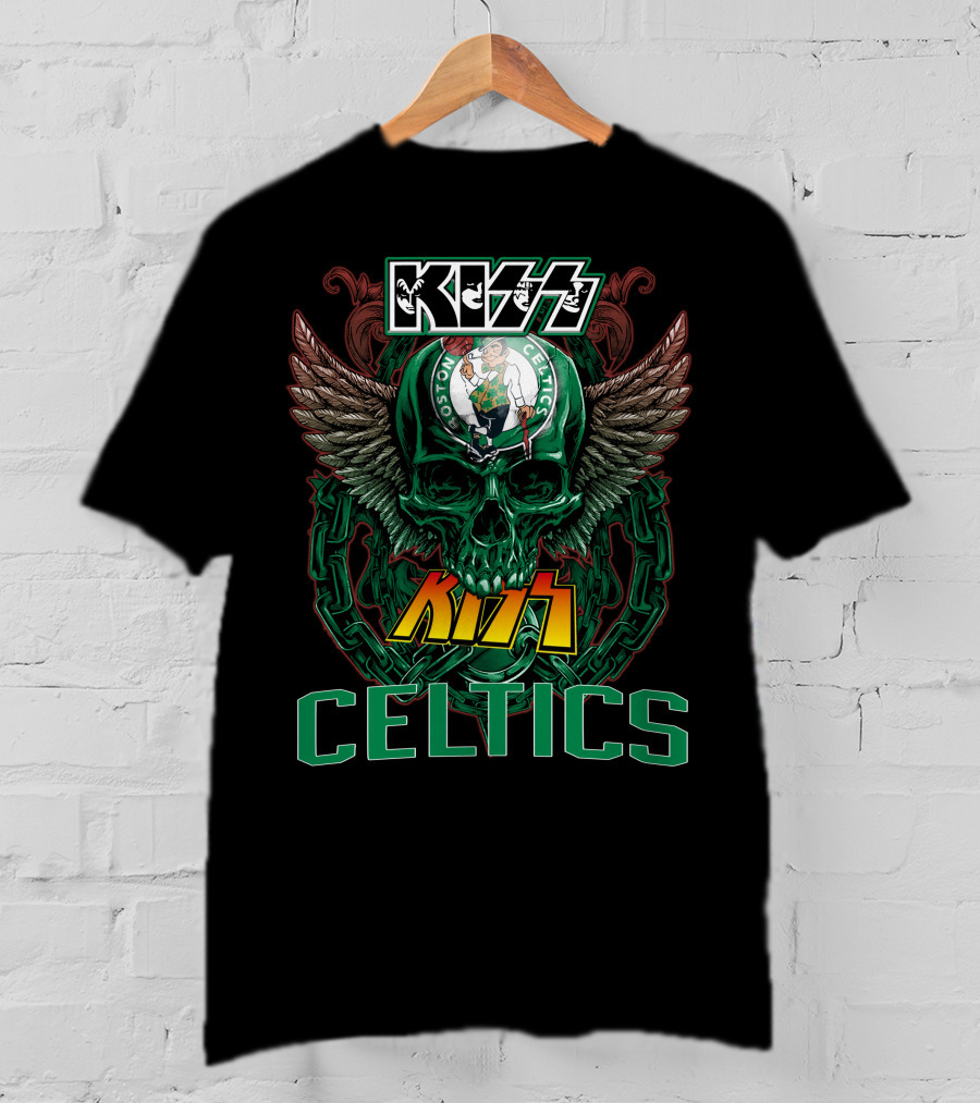 KISS Boston Celtics Skulls And Wings T-Shirt