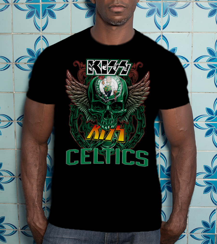 KISS Boston Celtics Skulls And Wings T-Shirt