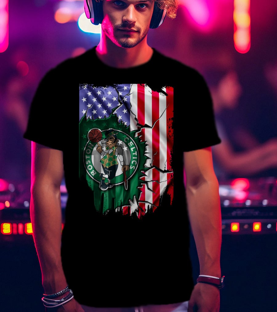 American Flag Boston Celtics T-Shirt