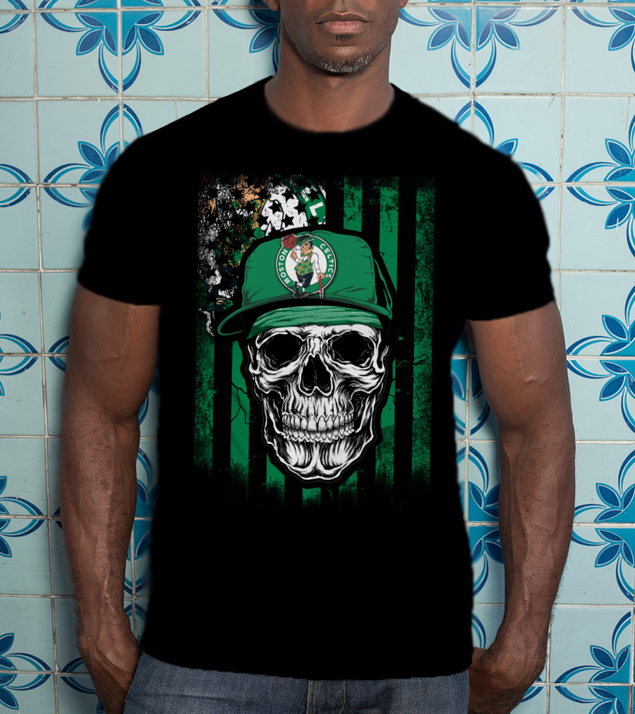 Boston Celtics Skull With Team Logo Hat T-Shirt