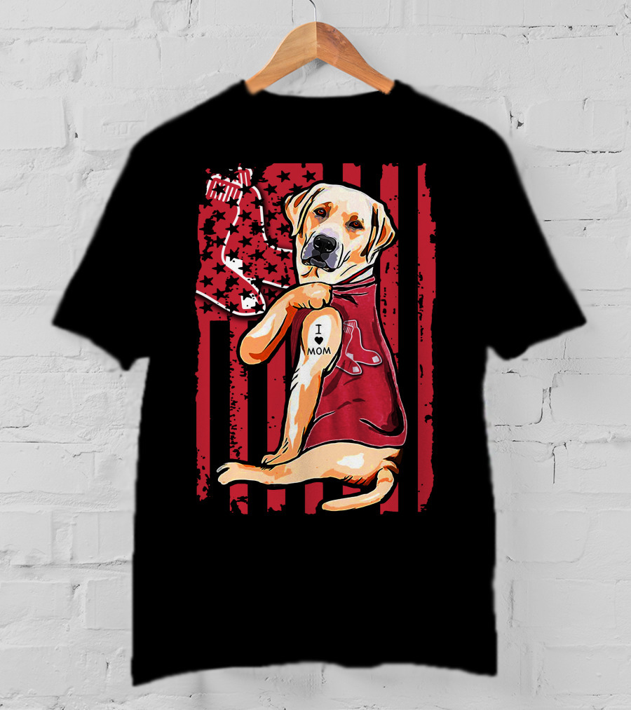 Labrador Retriever I Love Mom Boston Red Sox T-Shirt
