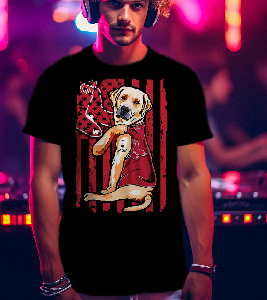Labrador Retriever I Love Mom Boston Red Sox T-Shirt