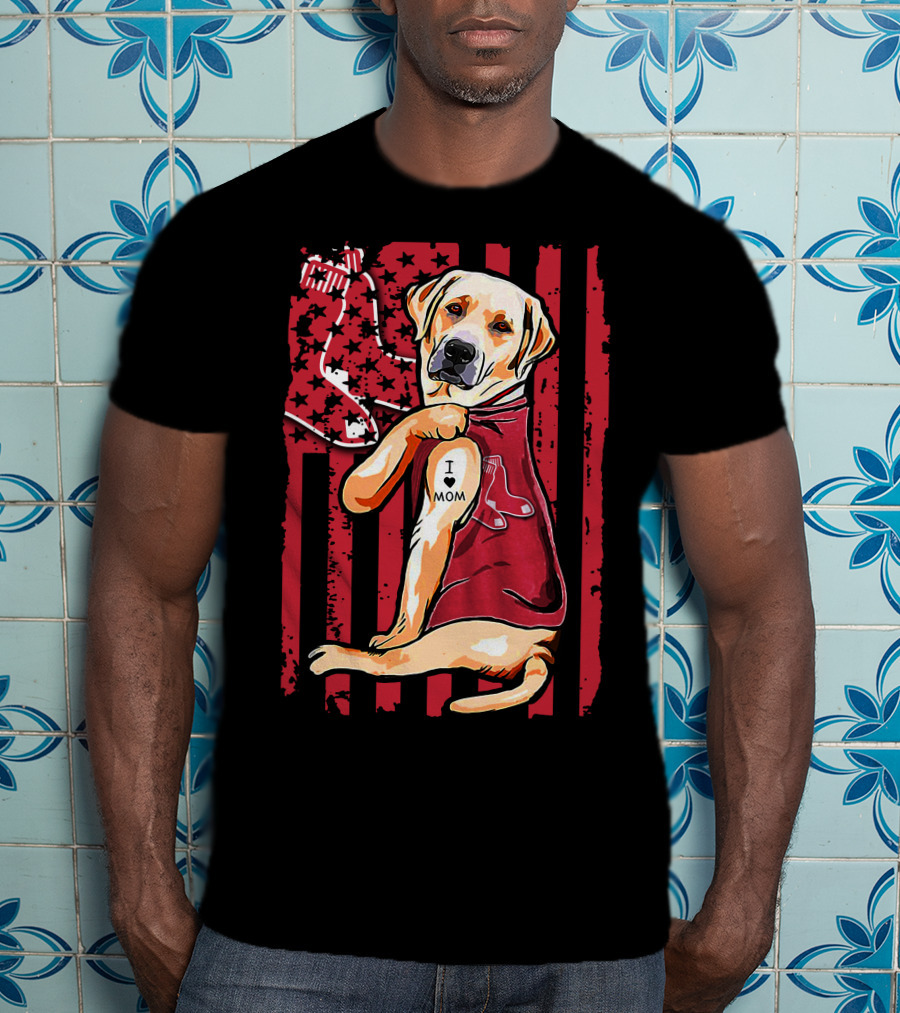 Labrador Retriever I Love Mom Boston Red Sox T-Shirt