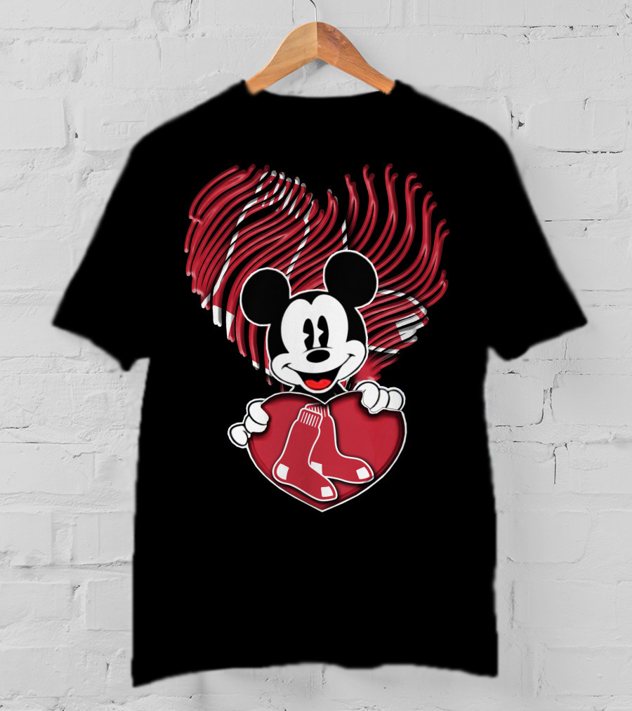 Mickey Red Sox Heart Fingerprint T-Shirt