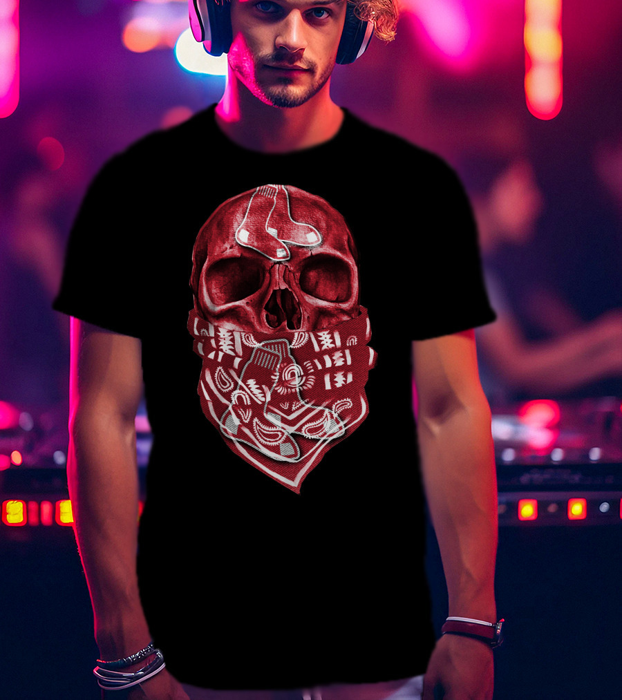 Skull With Bandana Boston Red Sox T-Shirt