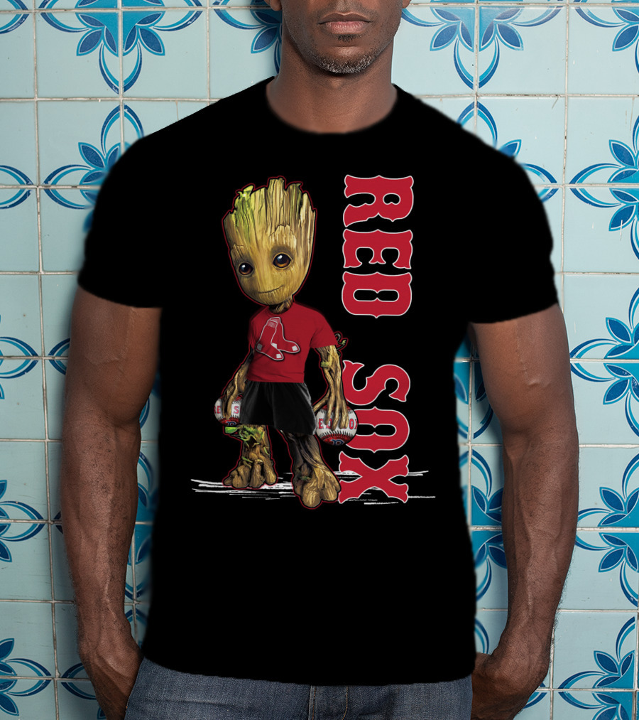 Baby Groot Boston Red Sox Fan Holding Baseballs T-Shirt