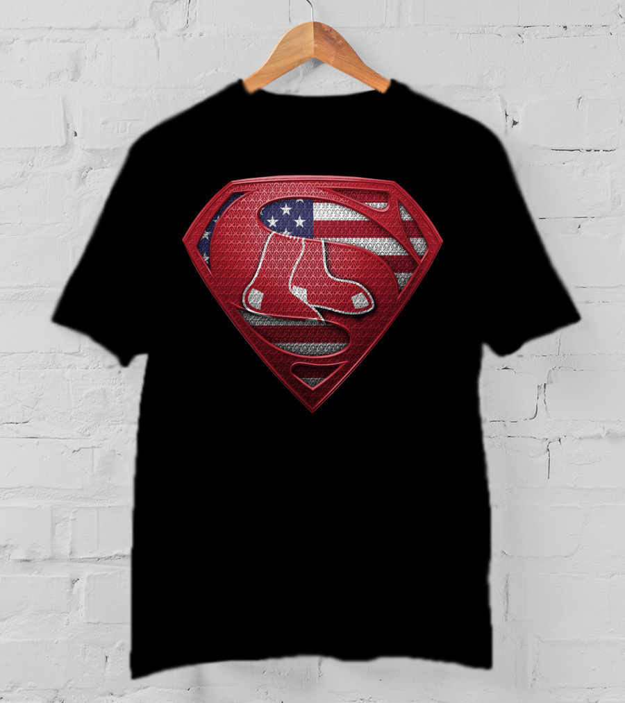 Boston Red Sox Superman Shield American Flag T-Shirt