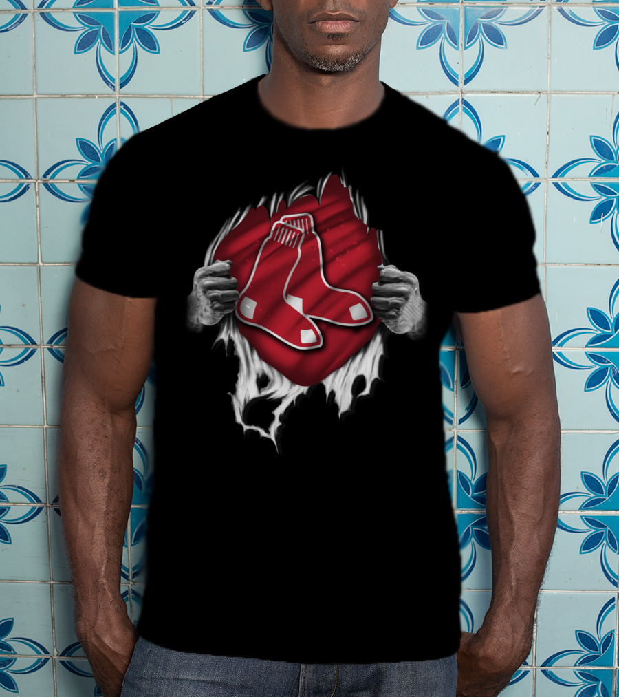 Torn Boston Red Sox Symbol Ripped Open By Hands T-Shirt