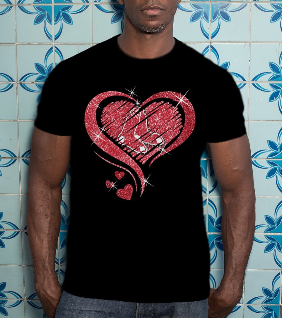 Heart Diamond Boston Red Sox Sparkle Love T-Shirt