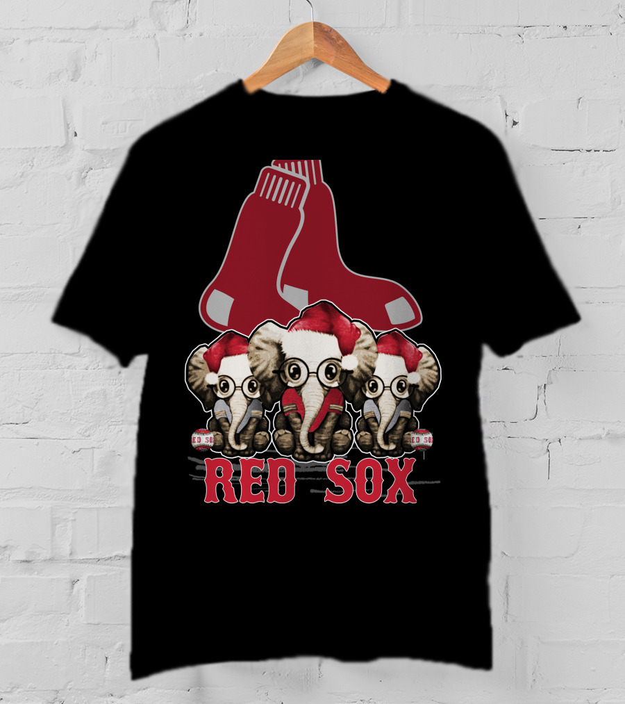 Elephan Xmas Red Sox Santa Hat Trio T-Shirt