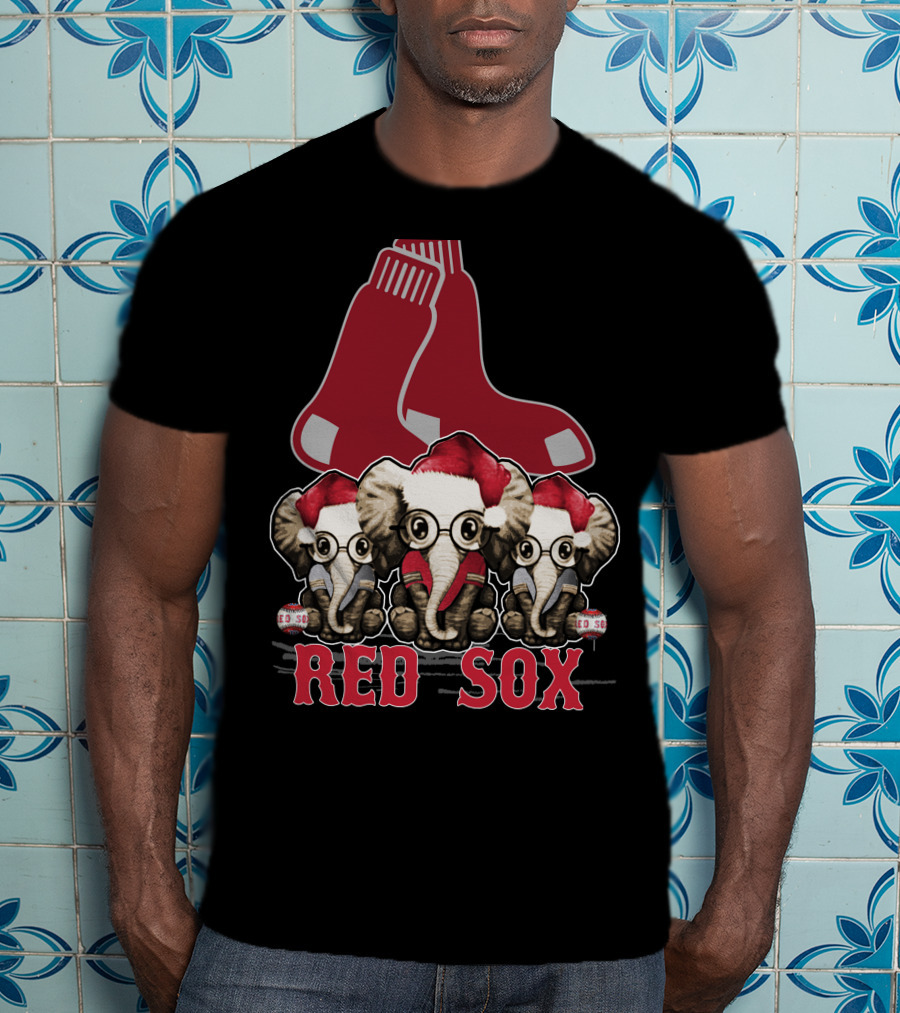Elephan Xmas Red Sox Santa Hat Trio T-Shirt