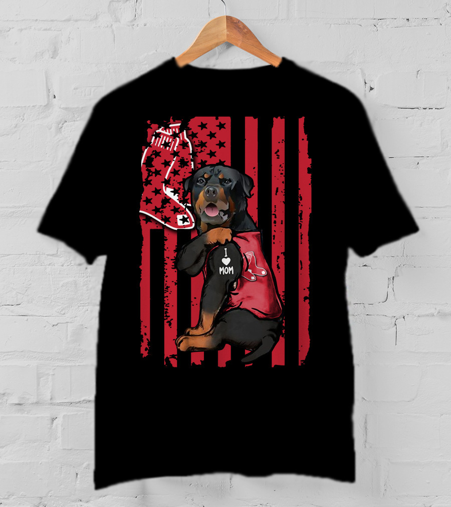Boston Red Sox Rottweiler I Love Mom T-Shirt