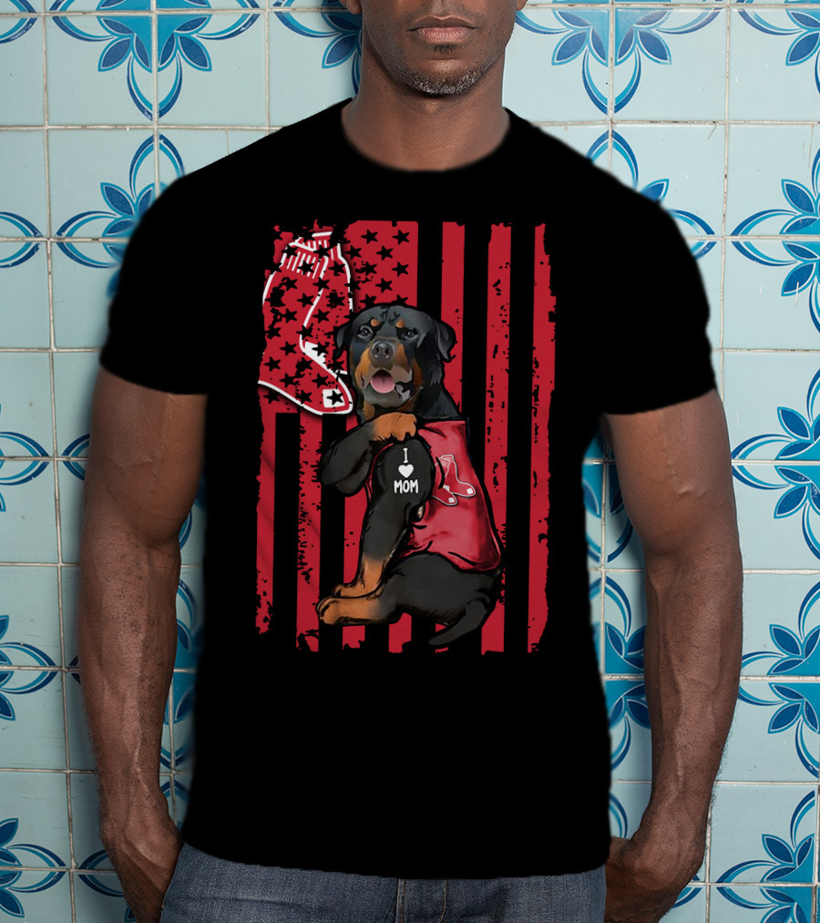 Boston Red Sox Rottweiler I Love Mom T-Shirt