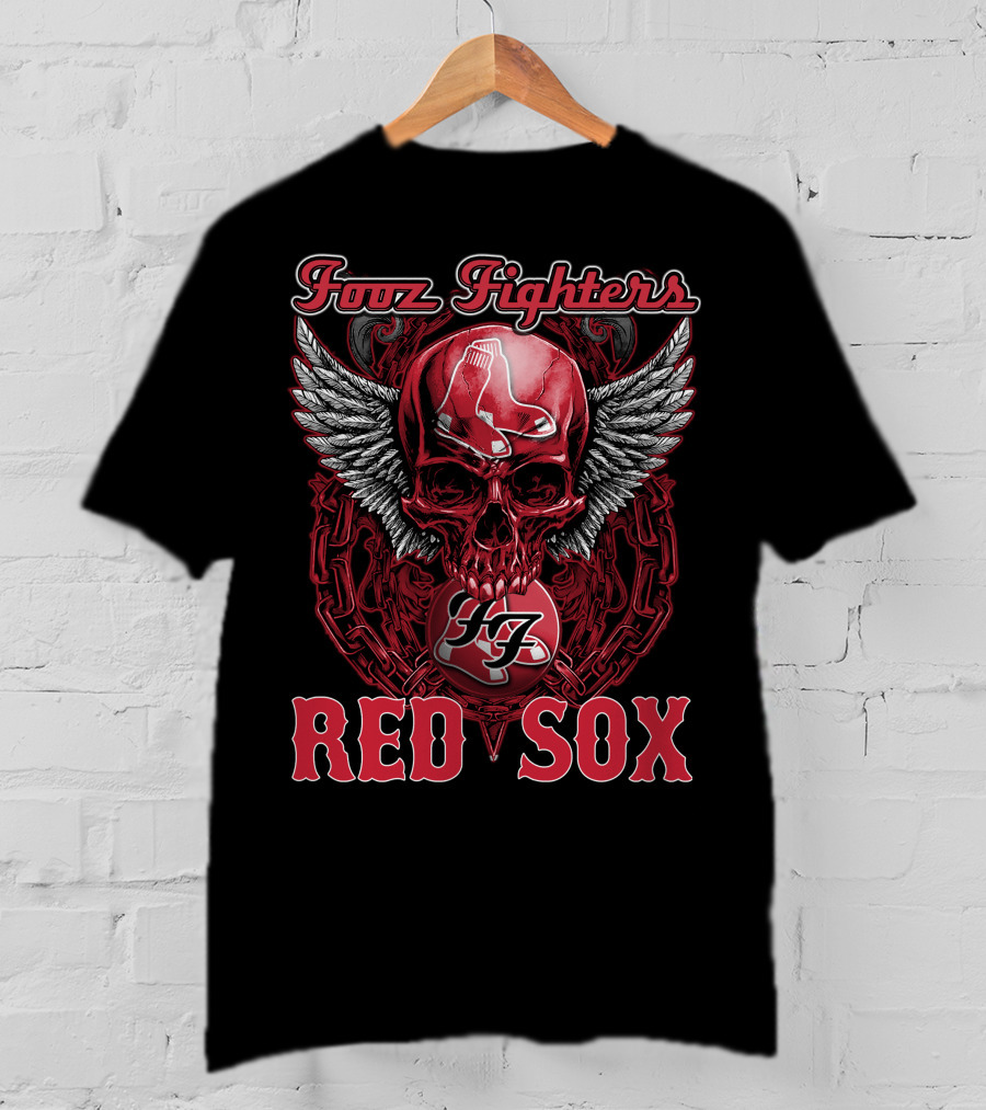 Fooz Fighters Ff Boston Red Sox Skull Wings Chains T-Shirt