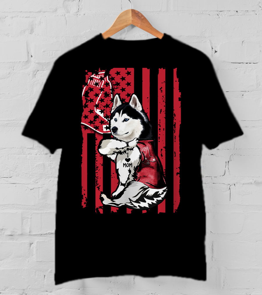 Siberian Husky Boston Red Sox I Love Mom T-Shirt