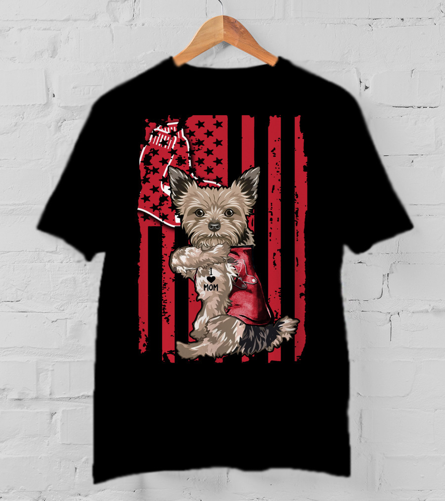 Yorkshire Terrier I Love Mom Red Sox Flag T-Shirt